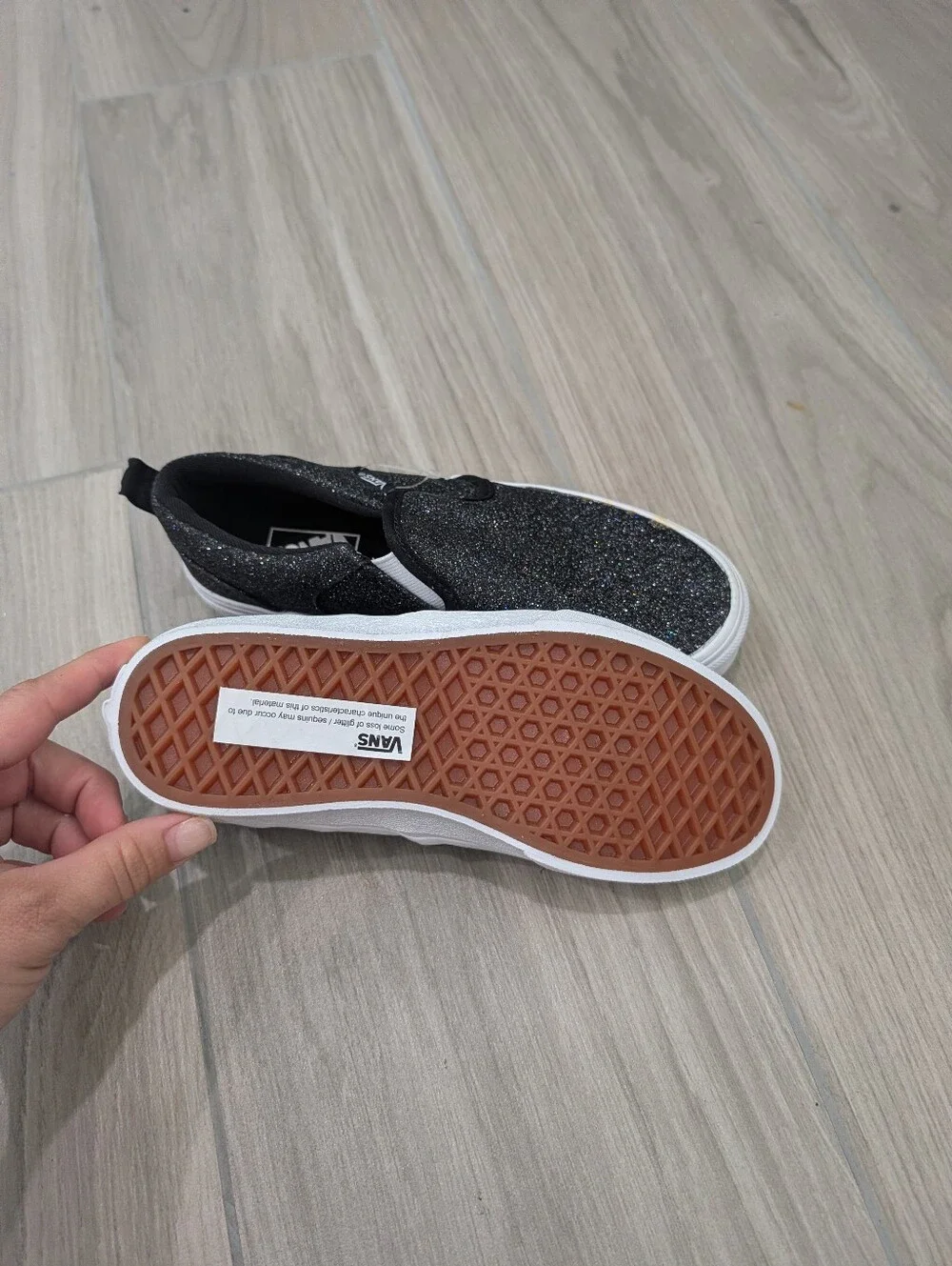 Vans Off The Wall Black Sparkle Shoes Size 3